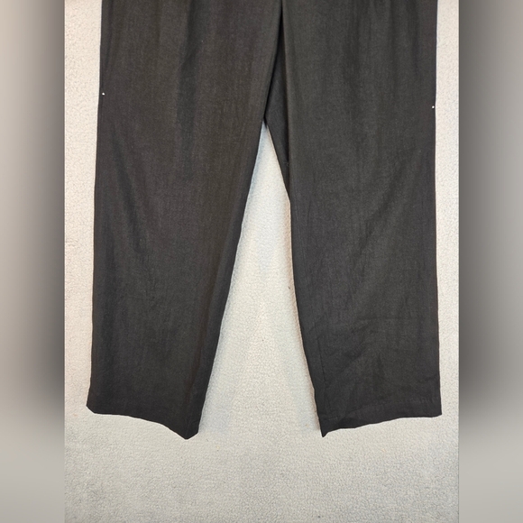 Vince Womems Linen Blend Pants Sz L Black Straight Wide Leg Elastic Back Waist - Picture 4 of 13